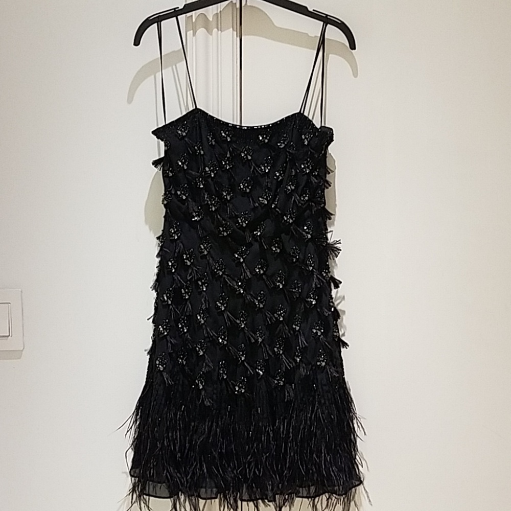J.Crew Collection Feather Flapper Dress Black NWT